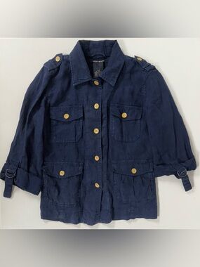 Lucky Brand Linen Jacket Blue Shacket Utility Boxy Layering Lagenlook Women S